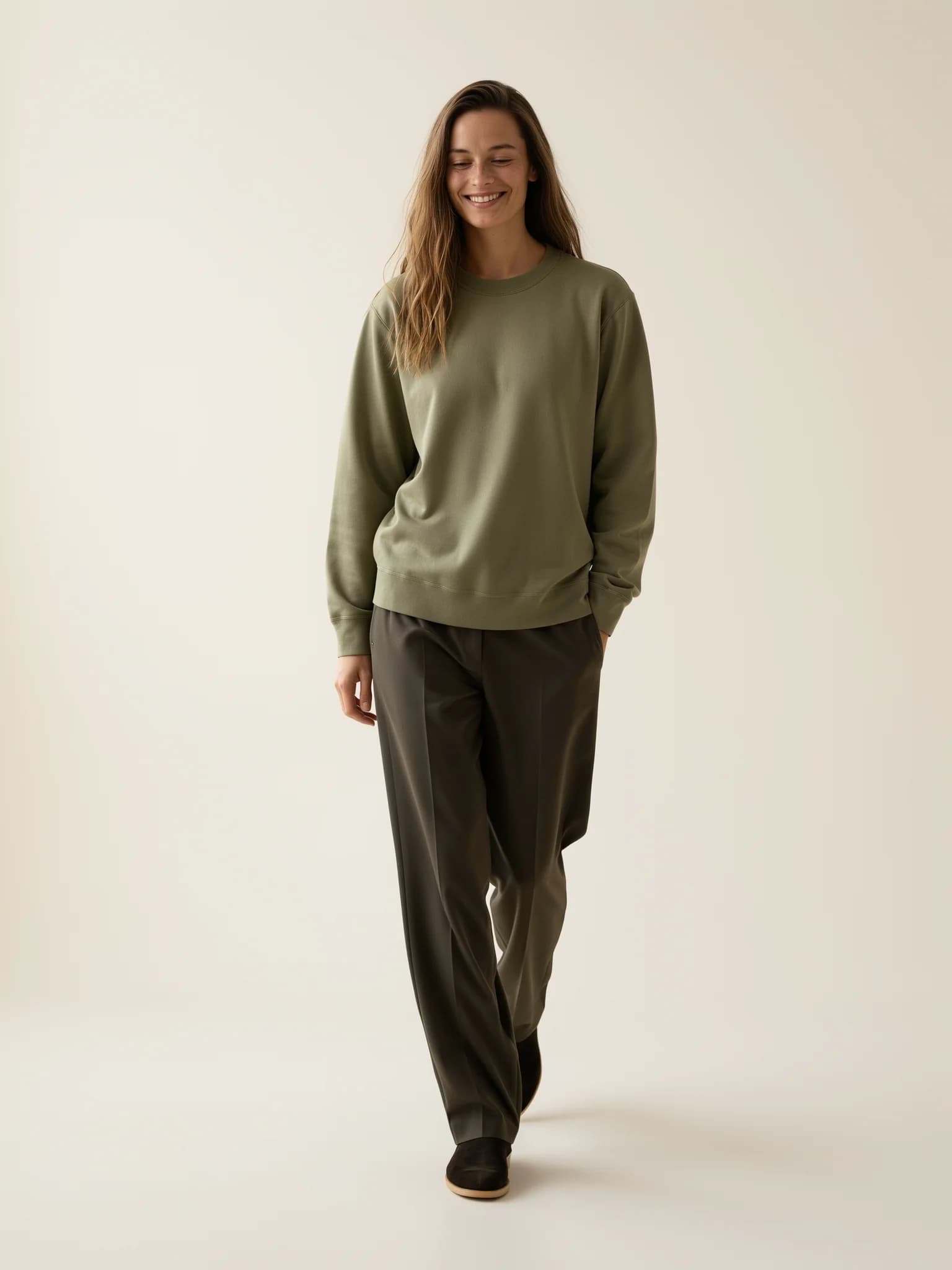 Model wearing the Core Crew Sweatshirt — NAJEON