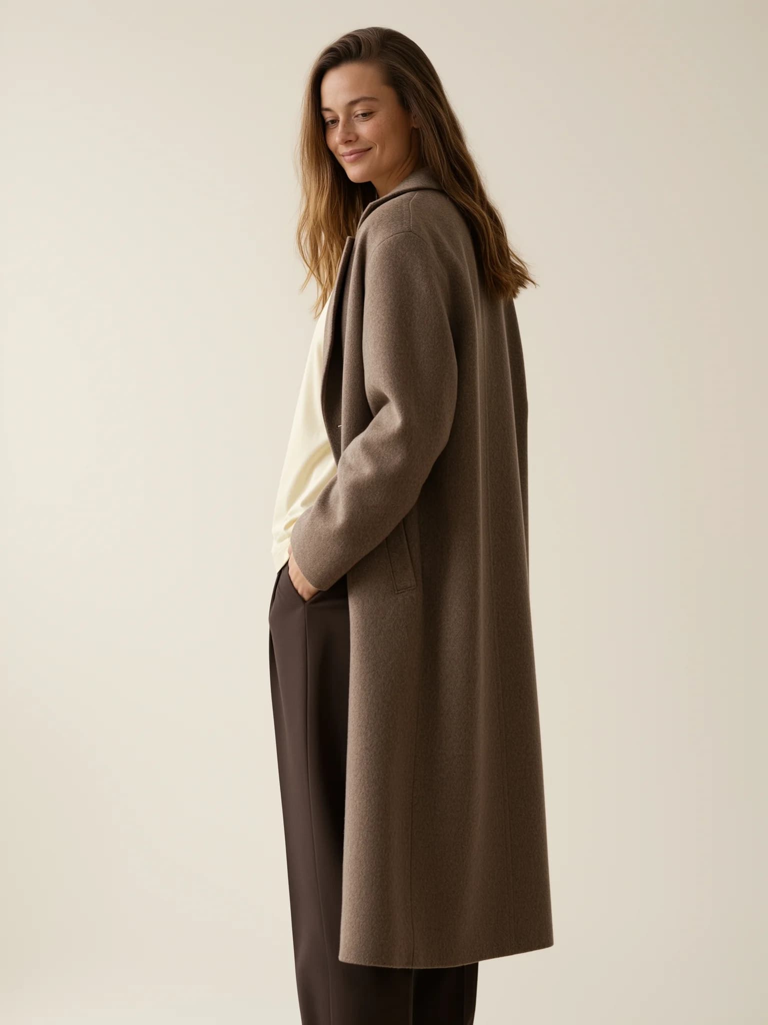 Model wearing the Oversized Wool Coat — NAJEON